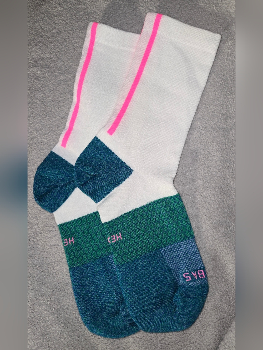 Mens Bombas White Crew Socks with Teal & Green Accents - XL
